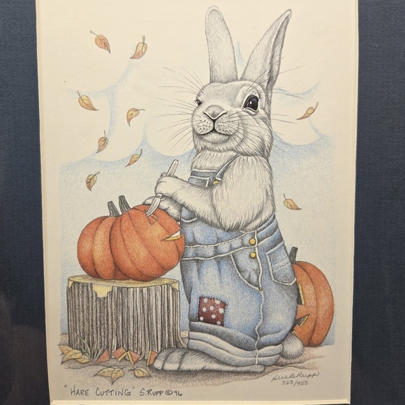Vtg Sue Rupp Artwork Print Hare Cutting 96, Hare trimmer 98, Full Bodied Hare 97 - Picture 5 of 14